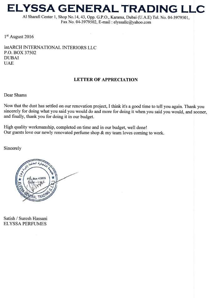 intarch interiors appreciation from elyssa perfumes